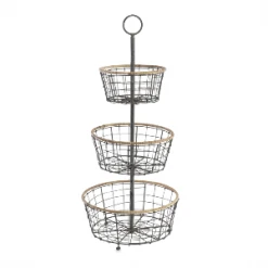 Nkuku 3 Tier Storage Baskets Koba Wire Bowl Stand