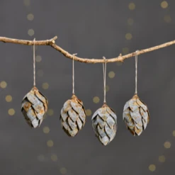 Nkuku Adoni Fir Cone - Tree Decorations - Zinc - Set of 4