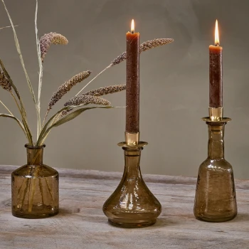 Nkuku Sepia Sirsa Glass Candlestick - Wide | Handcrafted Room Decor 3 Nkuku Sepia Sirsa Glass Candlestick - Wide