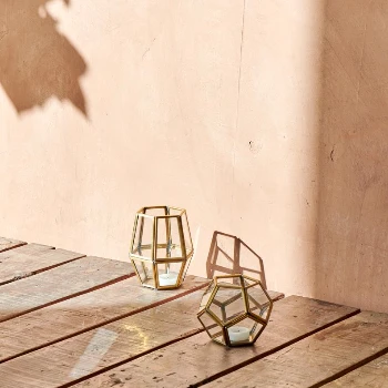 Nkuku Brass Menni Lantern Hexagon - Handcrafted Room Decor for Modern & Traditional Homes 2 Nkuku Brass Menni Lantern Hexagon