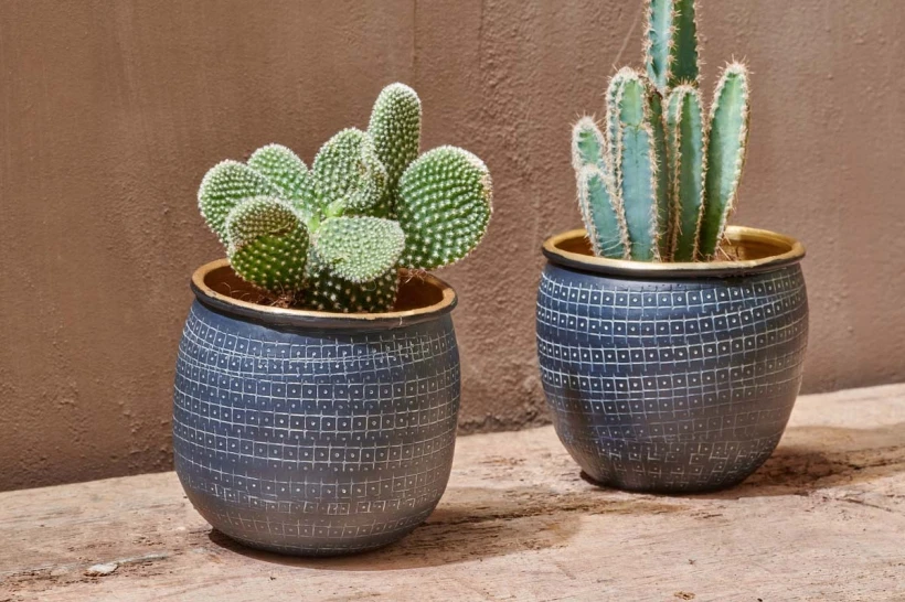 Nkuku Antique Black & Brass Tembasi Planter - Small | Handcrafted Home Decor 1 Nkuku Antique Black & Brass Tembasi Planter - Small