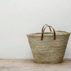 Nkuku Natural Woven With Leather Handles Basket