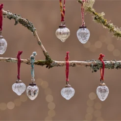 Nkuku Clear & Silver Dew Drop Glass Baubles - Set of 12
