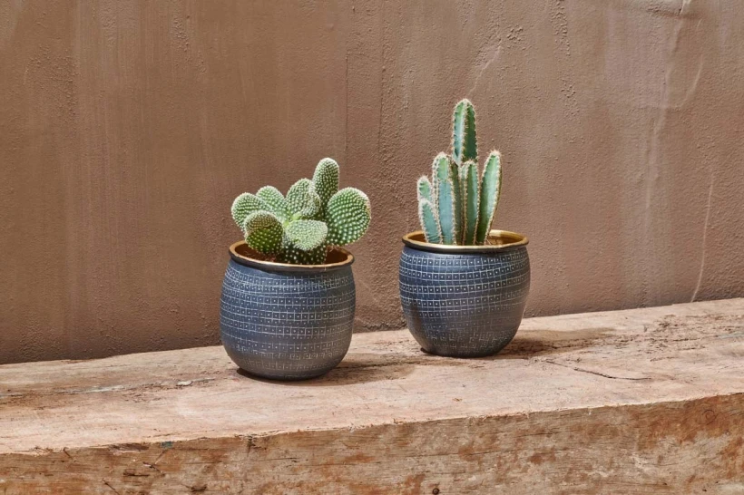 Nkuku Antique Black & Brass Tembasi Planter - Small | Handcrafted Home Decor 2 Nkuku Antique Black & Brass Tembasi Planter - Small