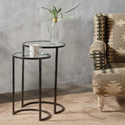 Nkuku Nakuru Iron & Glass Side Table Set
