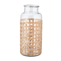 Nkuku Uma Cane Vase - Clear Glass & Cane - Large