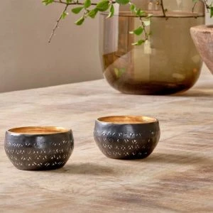 Nkuku Darani Tealights Black & Antique Brass Set of 2 - Elegant Candle Holders for Home Decor 2 Nkuku Darani Tealights Black & Antique Brass Set of 2