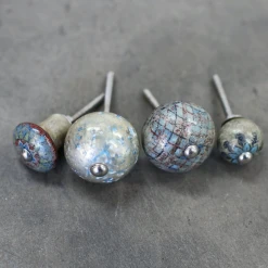 Nkuku Set of 2 Marot Blue Guilded Vintage Ceramic Knob