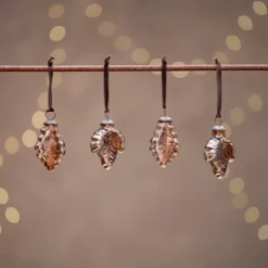 Nkuku Bhara Leaf Baubles - Antique Rust - Set of 4
