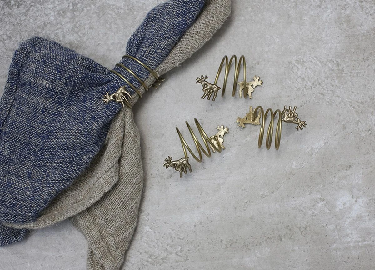Nkuku Set of 4 Antique Brass Stag Napkin Rings - Elegant Table Accessories 2 Nkuku Set of 4 Antique Brass Stag Napkin Rings