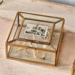 Nkuku Nalou Jewellery Box With Frame - Antique Brass - Small