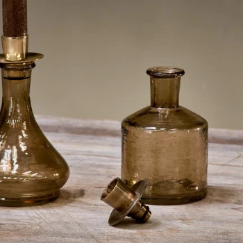 Nkuku Sepia Sirsa Glass Candlestick - Wide | Handcrafted Room Decor 4 Nkuku Sepia Sirsa Glass Candlestick - Wide
