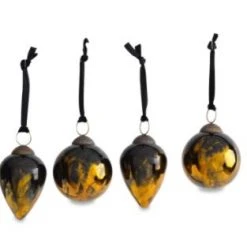 Nkuku Set of 4 Aged Amber and Black Danoa Baubles