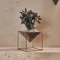 Nkuku Karana Planter on Stand - Antique Brass