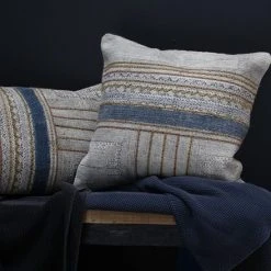 Nkuku Funda Cojín Azul con Cenefas