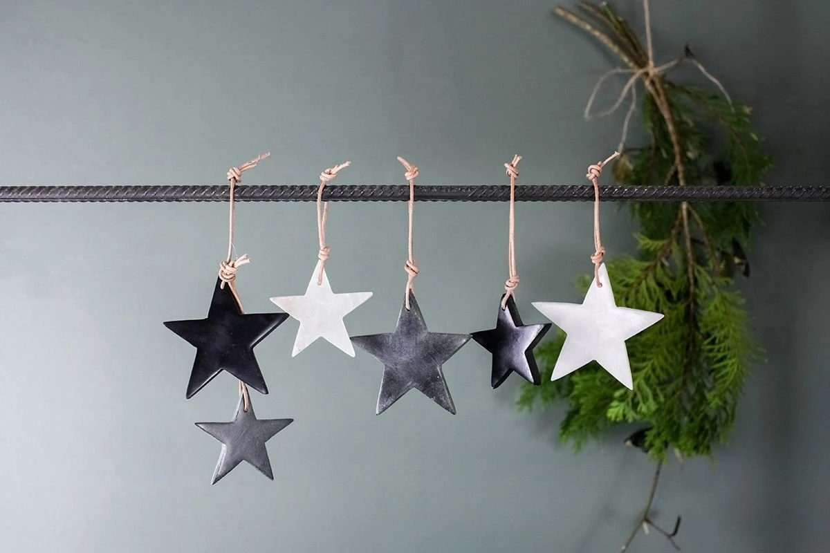 Nkuku Set of 3 Black, White, and Grey Morwa Marble Stars - Elegant Room Decor 3 Nkuku Set of 3 Black White and Grey Morwa Marble Stars