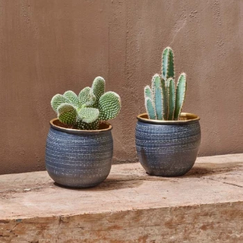 Nkuku Tembesi Etched Planter - Antique Black and Brass - Set of 2 | Elegant Room Decor 2 Nkuku Tembesi Etched Planter - Antique Black and Brass - Set of 2