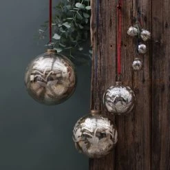 Nkuku Set of 4 Antique Gold Christmas Baubles