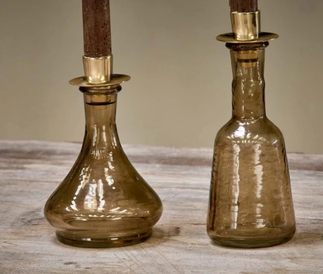 Nkuku Sirsa Glass Candlestick - Sepia | Handcrafted Room Decor 4 Nkuku Sirsa Glass Candlestick - Sepia