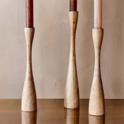 Nkuku Himba Mango Wood Candlestick - Natural - Small