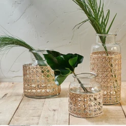 Nkuku Uma Cane Vase - Clear Glass & Cane - Large